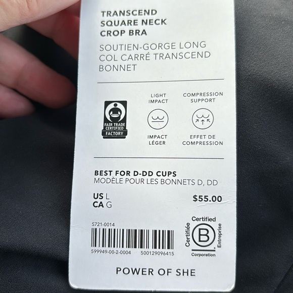 NWT Athleta Transcend Square Neck Crop Black Bra Size Large (D-DD Cups) - Picture 8 of 8